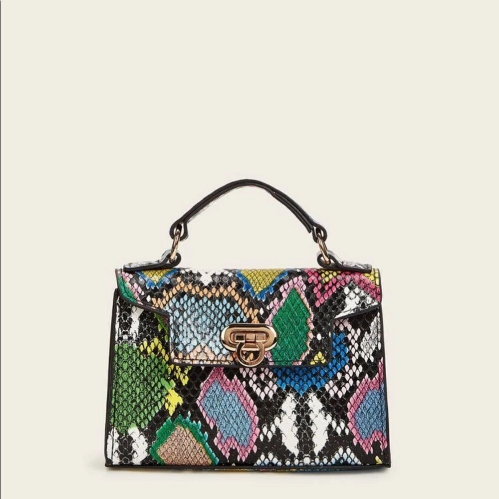 Colorful Snakeskin Top Handle Bag | Multicolor Mini Satchel Purse